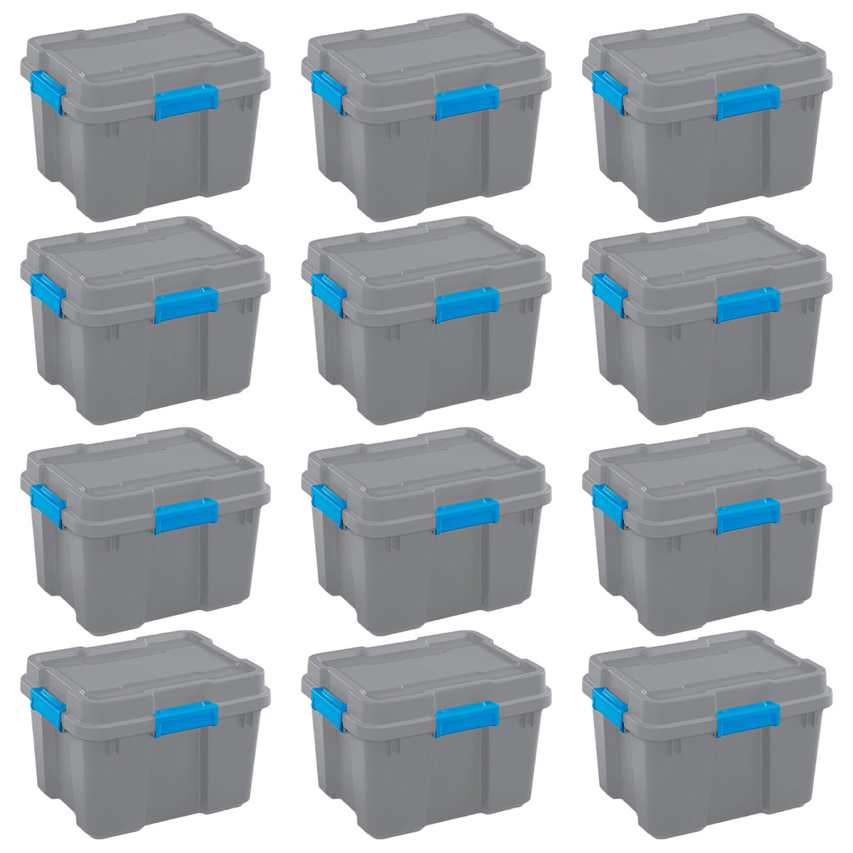 Sterilite 20 Gal Tote Storage Container Box w/ Lid, Titanium Gray/Blue (12 Pack)