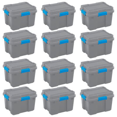 Sterilite 20 Gal Tote Storage Container Box w/ Lid, Titanium Gray/Blue (12 Pack)
