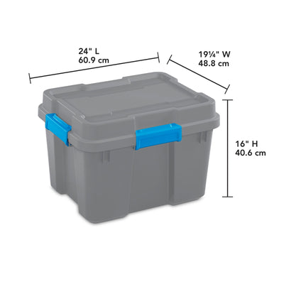 Sterilite 20 Gal Tote Storage Container Box w/ Lid, Titanium Gray/Blue (4 Pack)