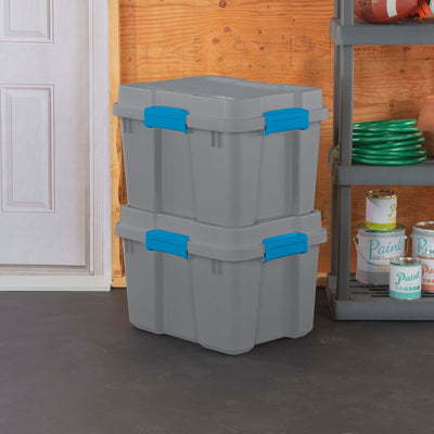 Sterilite 20 Gal Tote Storage Container Box w/ Lid, Titanium Gray/Blue (12 Pack)