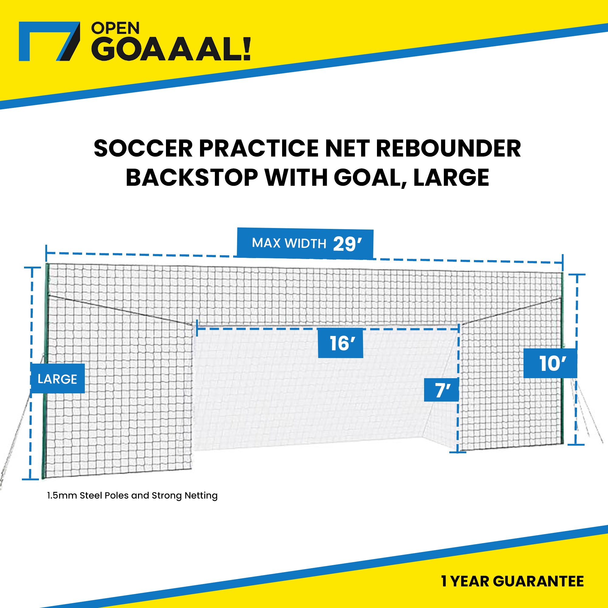 Open Goaaal JX-OGFL2 Soccer Practice Net Rebounder Backstop with Goal, Large - VMInnovations