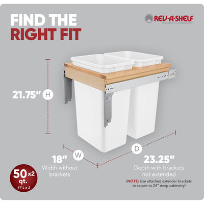Rev-A-Shelf Pullout Trash Cans, Full-Height Cabinet, 50 qt., 4WCTM-2150DM-2 - VMInnovations