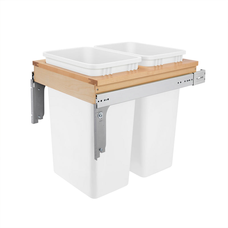 Rev-A-Shelf Double Pull Out Top Mount Trash Can 50 Quart, White, 4WCTM-2150DM-2