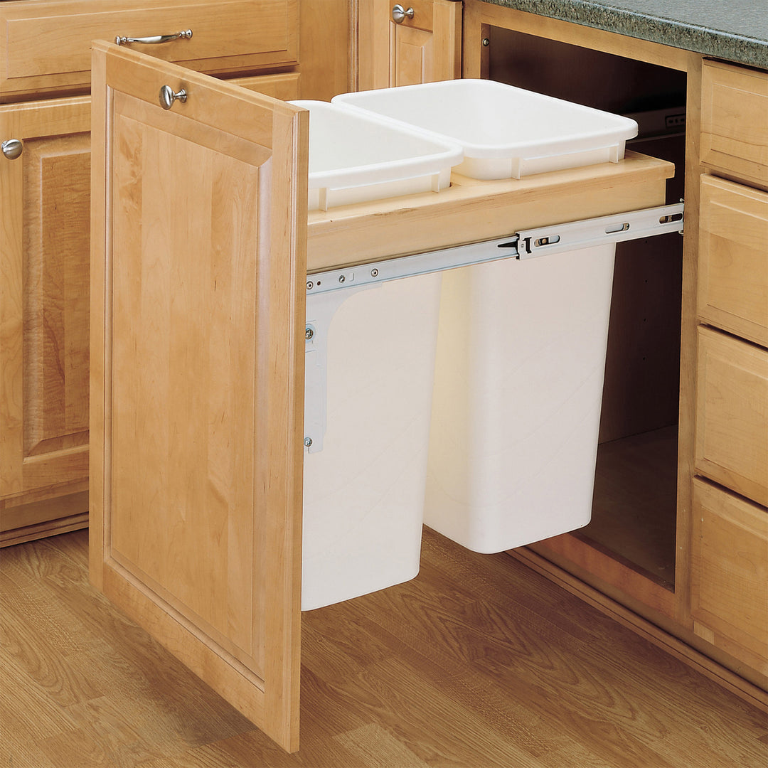 Rev-A-Shelf Double Pullout Top Mount Trash Can 50 qt., White, 4WCTM-2150DM-2