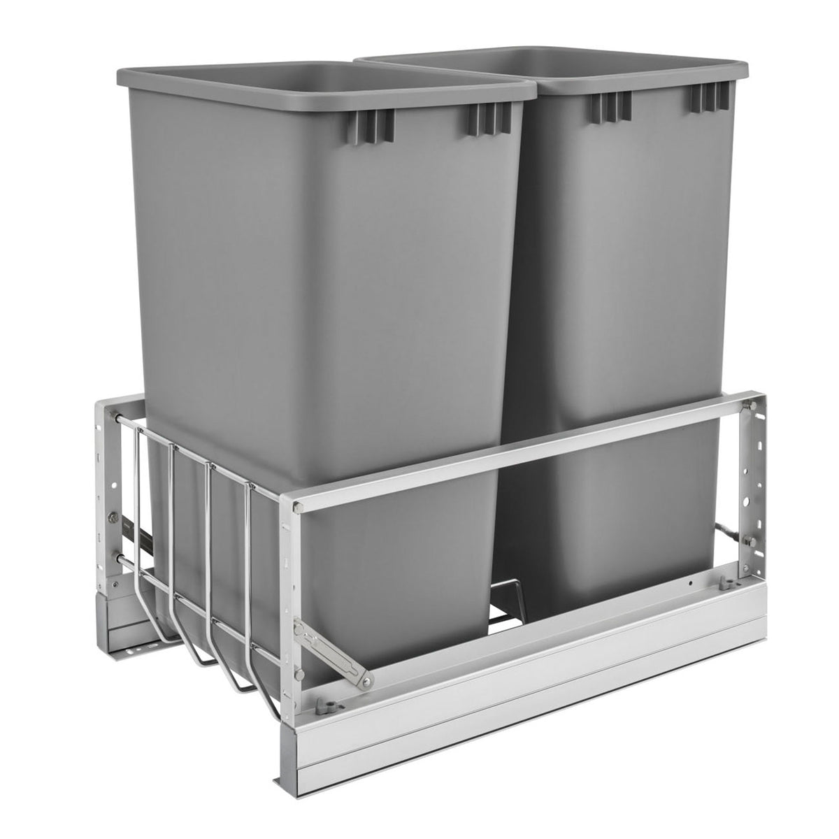 Rev-A-Shelf Double 50 Quart Pullout Cabinet Waste Container Trash Can, Silver