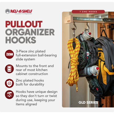 Rev-A-Shelf Pullout Organizer Hooks w/ Ball-bearing Slide System, GLD-W22-SC-7