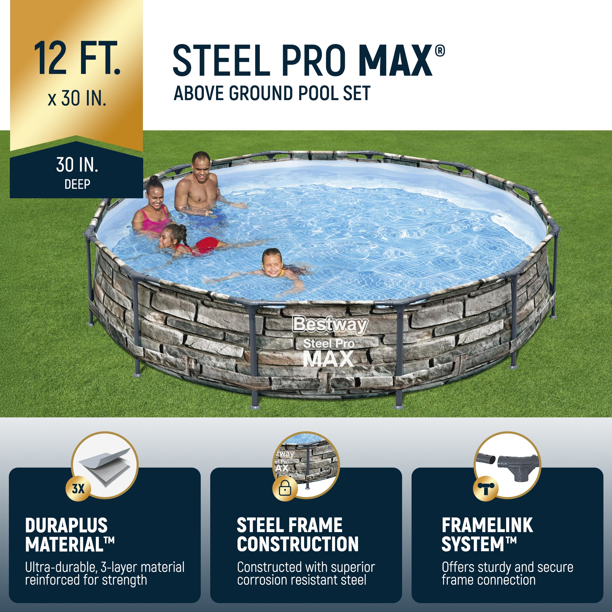 Bestway 56817E 12' x 30" Steel Pro Max Round Above Ground Pool w/ Pump(Open Box) - VMInnovations