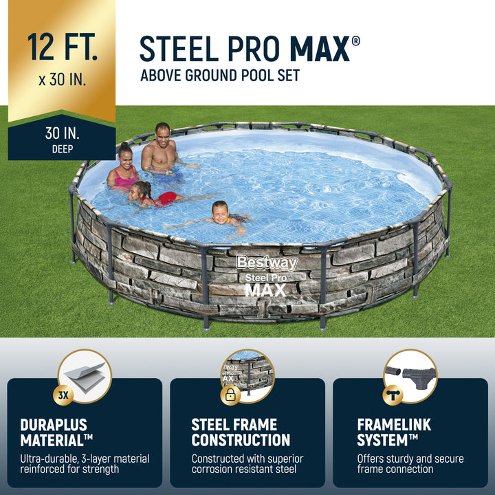 Bestway 56817E 12' x 30" Steel Pro Max Round Above Ground Pool w/ Pump(Open Box)