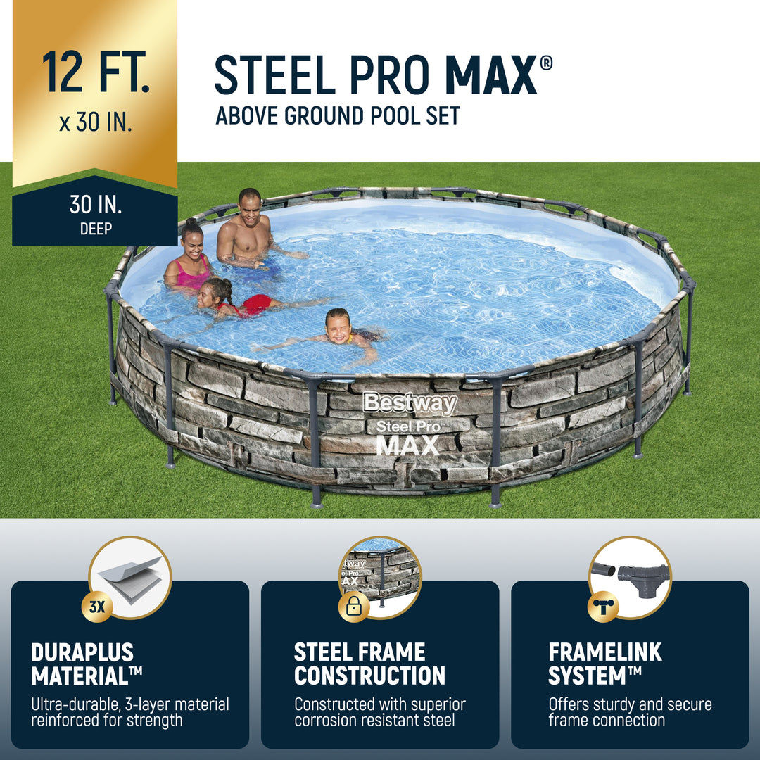Bestway 12' x 30" Steel Pro Max Round Above Ground Pool w/ Pump (For Parts)