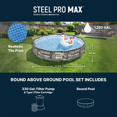 Bestway 56817E 12' x 30" Steel Pro Max Round Above Ground Pool w/ Pump (Used) - VMInnovations