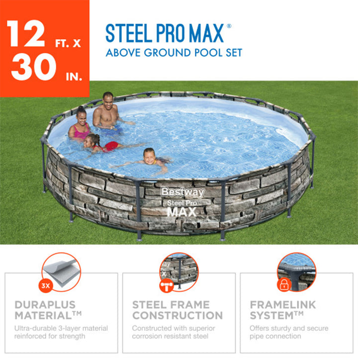 Bestway 56817E 12' x 30" Steel Pro Max Round Above Ground Pool w/ Pump(Open Box)