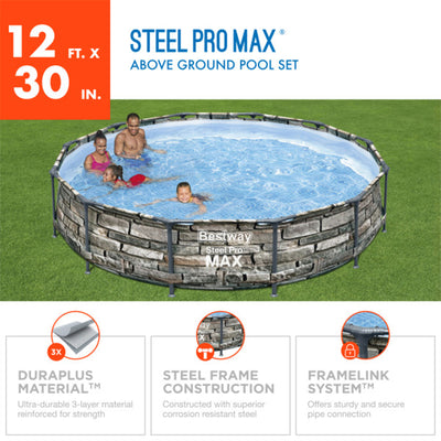 Bestway 12' x 30" Steel Pro Max Round Above Ground Pool w/ Pump (For Parts)