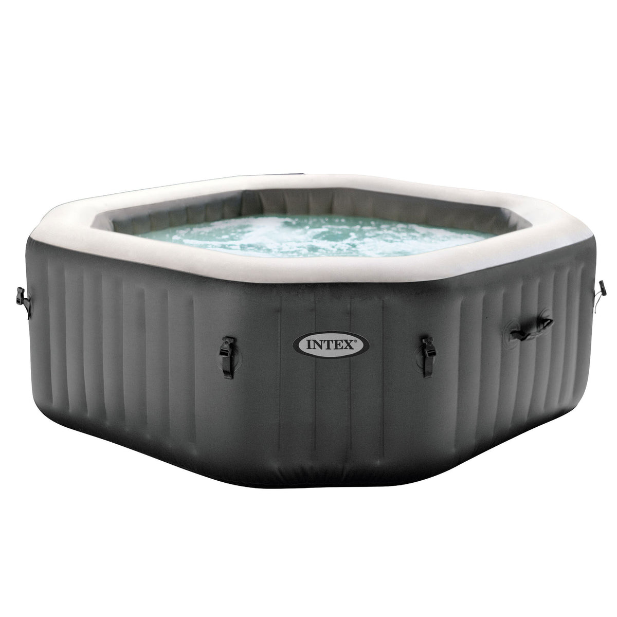 Intex PureSpa 4 Person Portable Octagonal Inflatable Hot Tub Spa, Gray (Used)