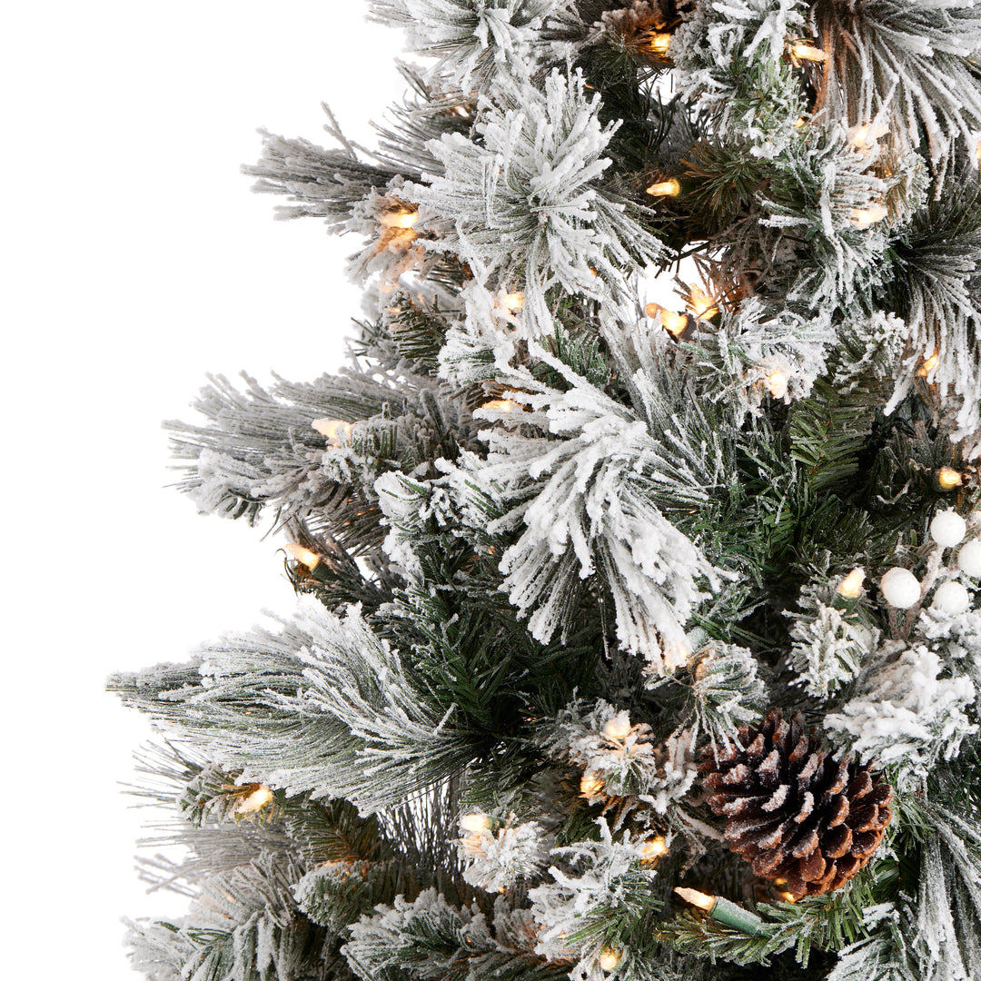 Home Heritage Flocked 7.5 Foot Christmas Tree w/ Lights and Pinecone (Open Box)