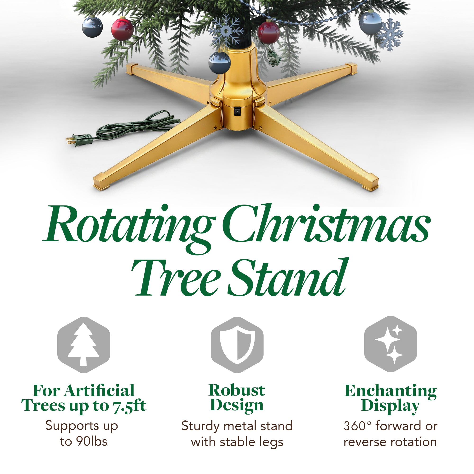 Home Heritage Metal Rotating Christmas Tree Stand for Holiday Trees Up to 7.5 ft