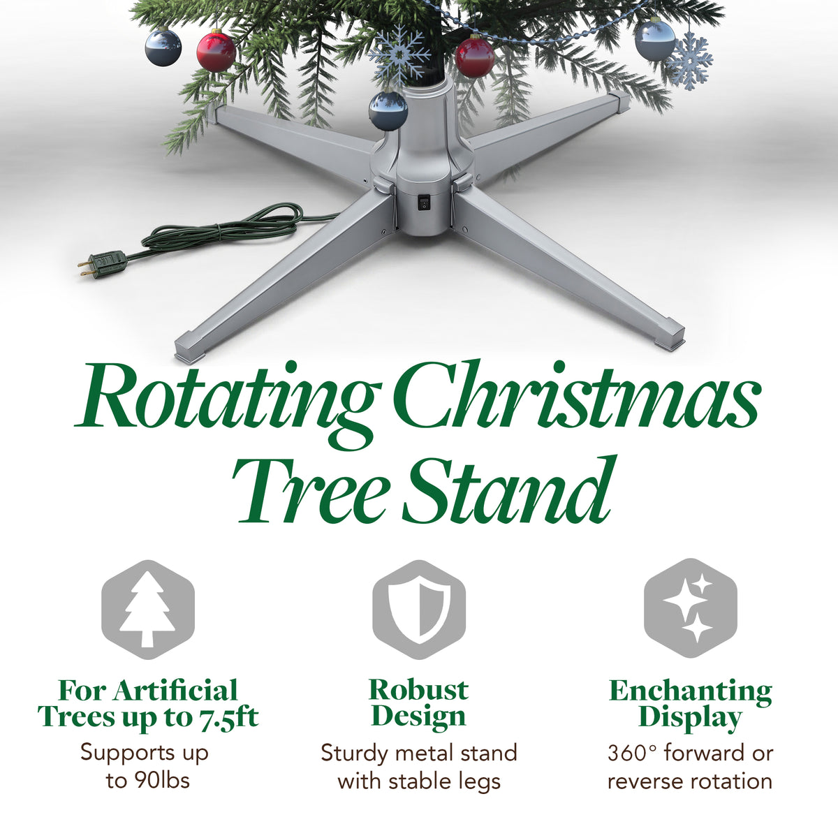 Home Heritage Metal Rotating Christmas Tree Stand for Holiday Trees Up to 7.5 ft - VMInnovations