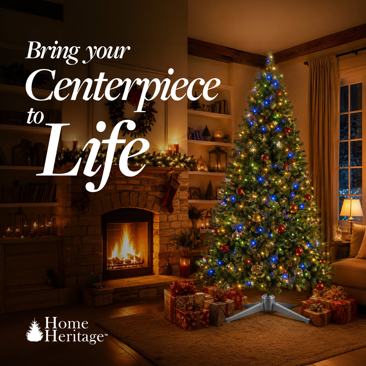 Home Heritage Metal Rotating Christmas Tree Stand for Holiday Trees Up to 7.5 ft - VMInnovations