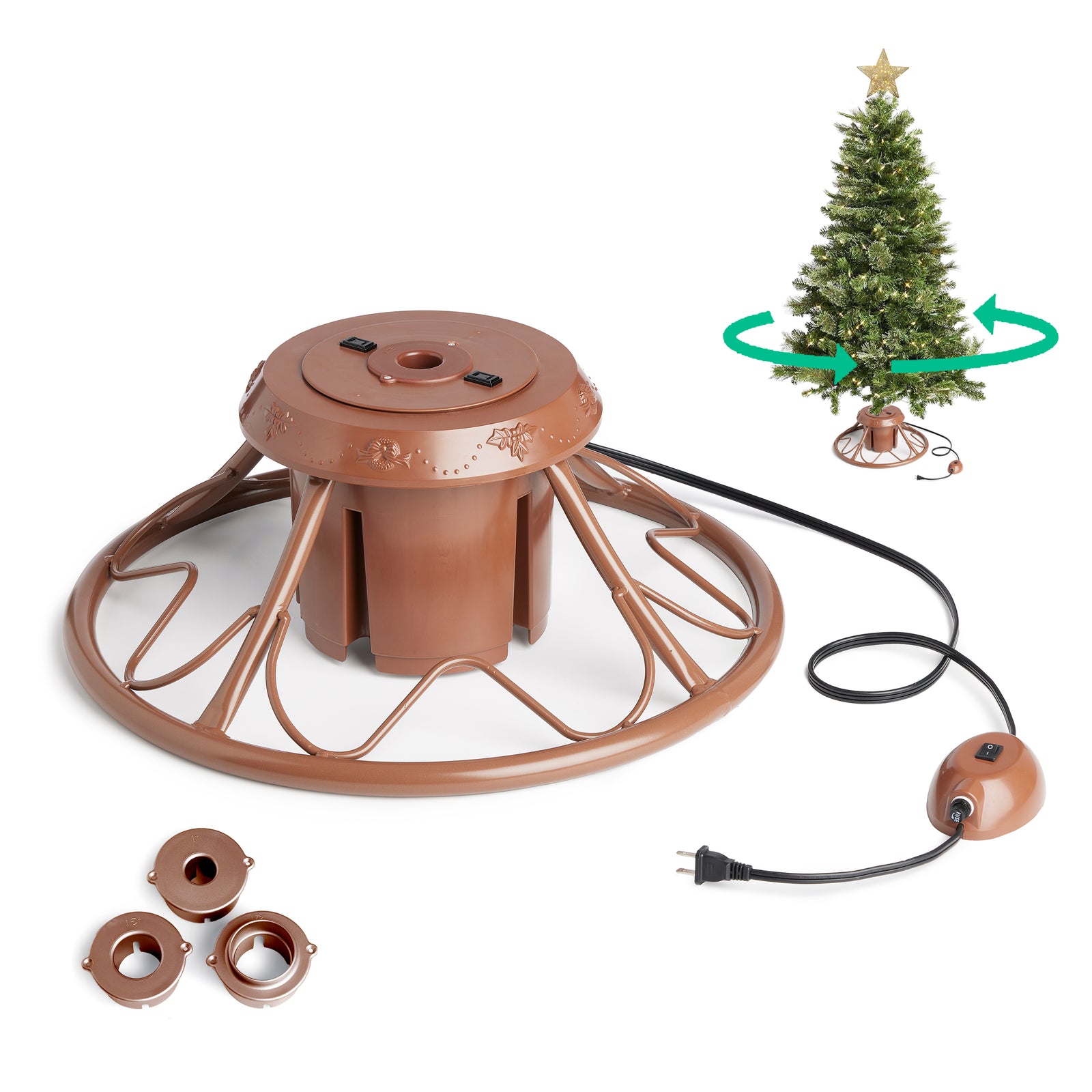 Home Heritage 1-1.75" Artificial Christmas Tree Base Rotating Metal Stand, Brown - VMInnovations