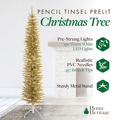 Home Heritage 7 Foot Prelit Christmas Tree with Stand, Champagne (Open Box) - VMInnovations