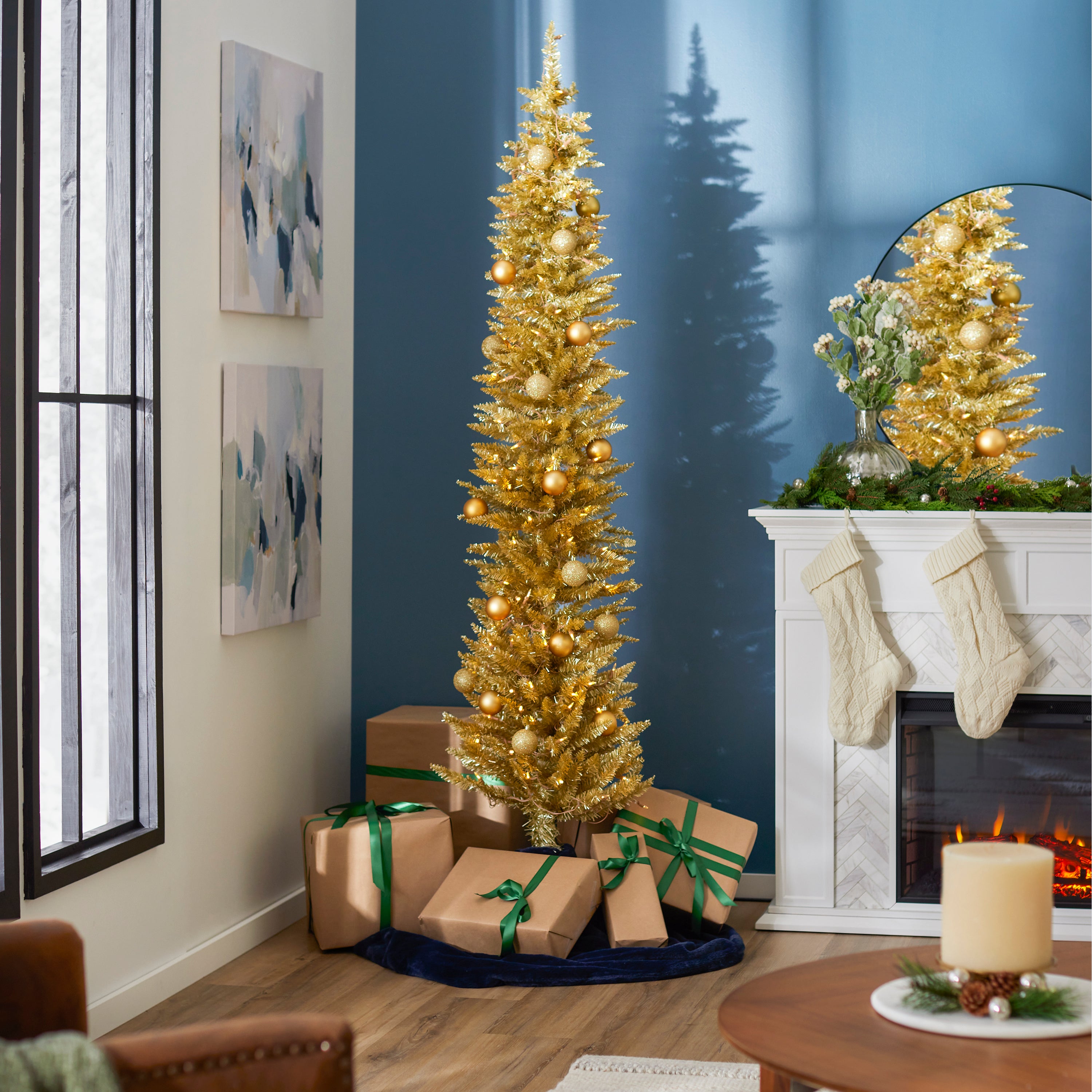 Home Heritage 7 Foot Prelit Christmas Tree with Stand, Champagne (Open Box) - VMInnovations