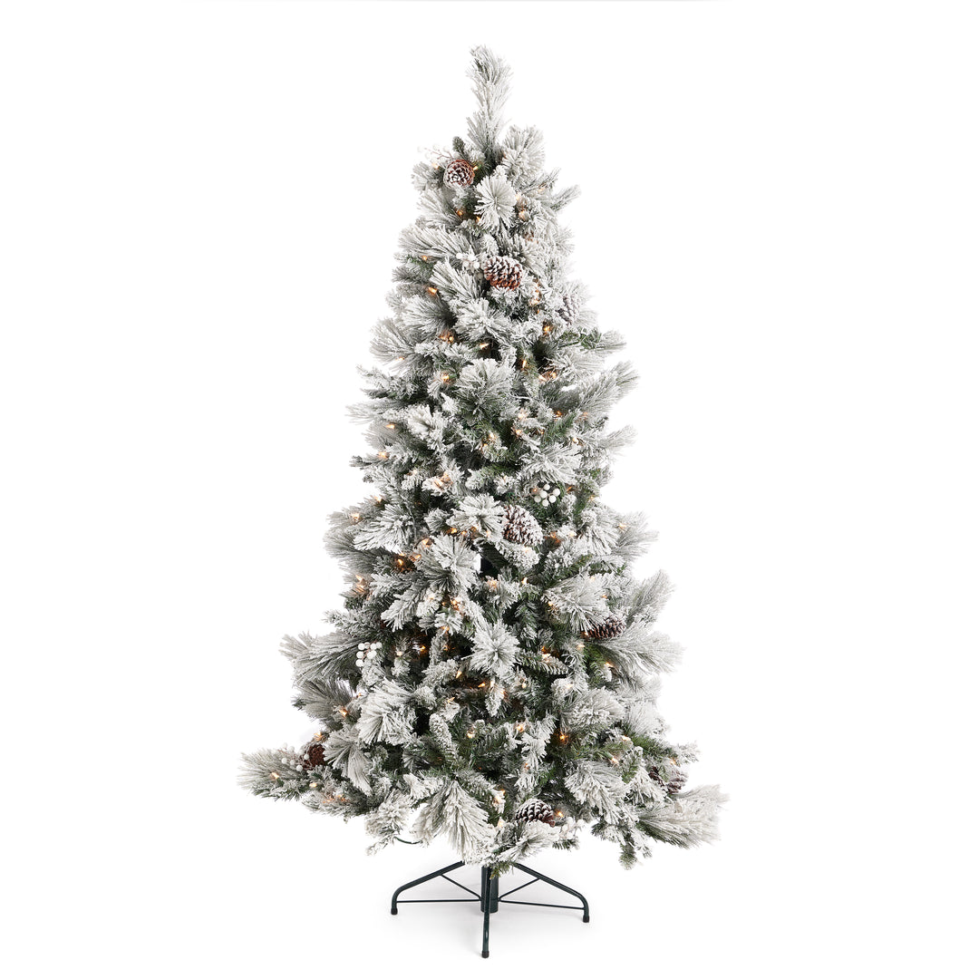 Home Heritage 6.5 Foot Snowdrift Flocked Pine Prelit Tree with Berries(Open Box)