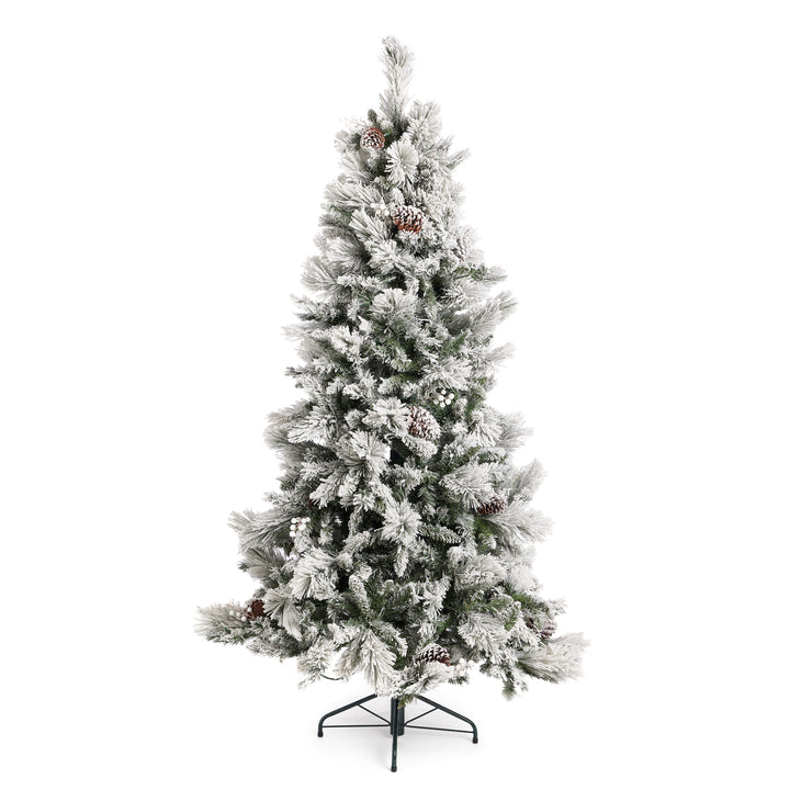 Home Heritage 6.5 Foot Snowdrift Flocked Pine Prelit Tree with Berries(Open Box)