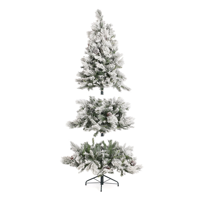 Home Heritage 6.5 Foot Snowdrift Flocked Pine Prelit Tree with Berries(Open Box)