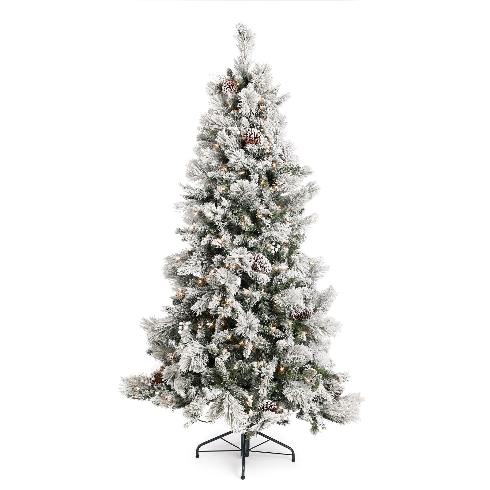 Home Heritage Flocked 7.5 Foot Christmas Tree w/ Lights and Pinecone (Open Box) - VMInnovations