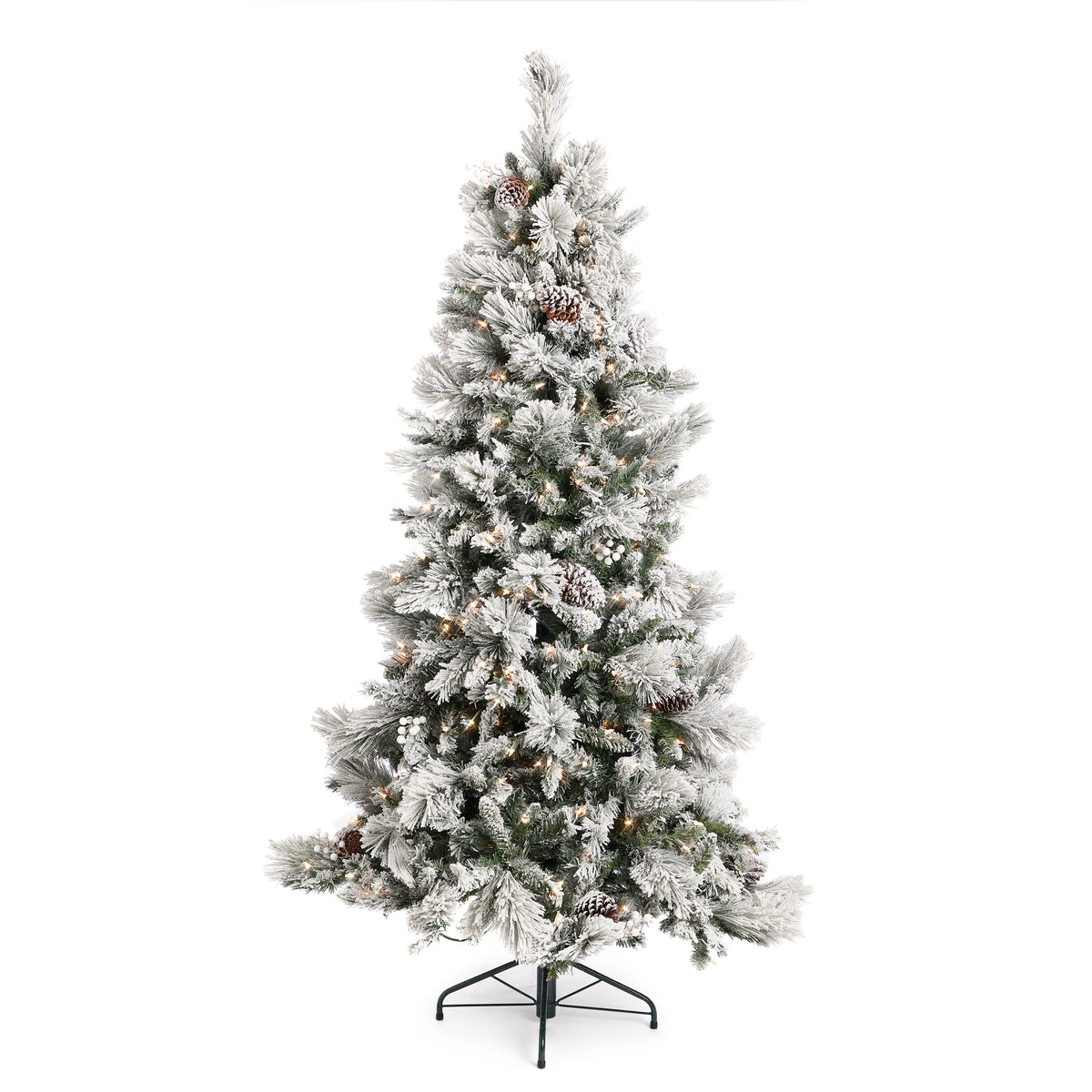 Home Heritage Snowdrifted Flocked 7.5 Foot Christmas Tree w/ Lights and Pinecone (Refurbished)