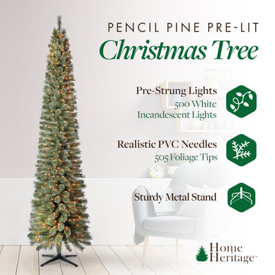 Home Heritage Stanley 9' Pine Artificial Christmas Tree, PreLit 500 White Lights