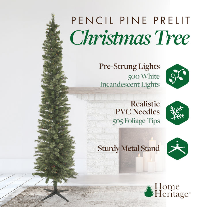 Home Heritage 9 Foot Pre-Lit Stanley Pencil Christmas Tree w/ Stand (For Parts)