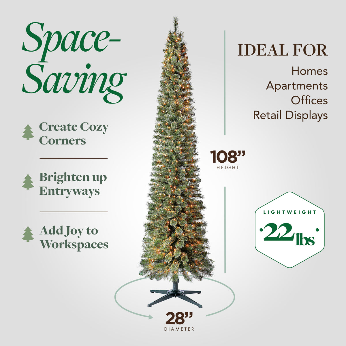 Home Heritage Stanley 9' Pine Artificial Christmas Tree, PreLit 500 White Lights