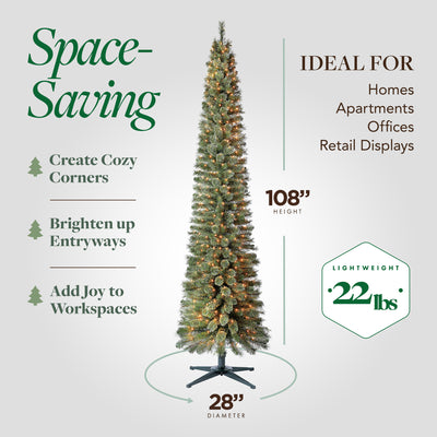 Home Heritage Stanley 9' Pine Artificial Christmas Tree, PreLit 500 White Lights