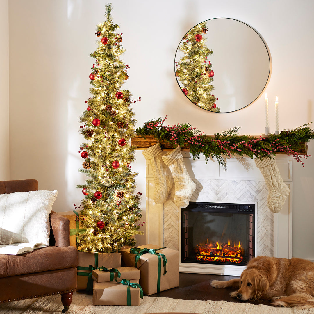 Home Heritage Pencil 9' Prelit Artificial Christmas Tree w/ 500 Multicolor LEDs - VMInnovations