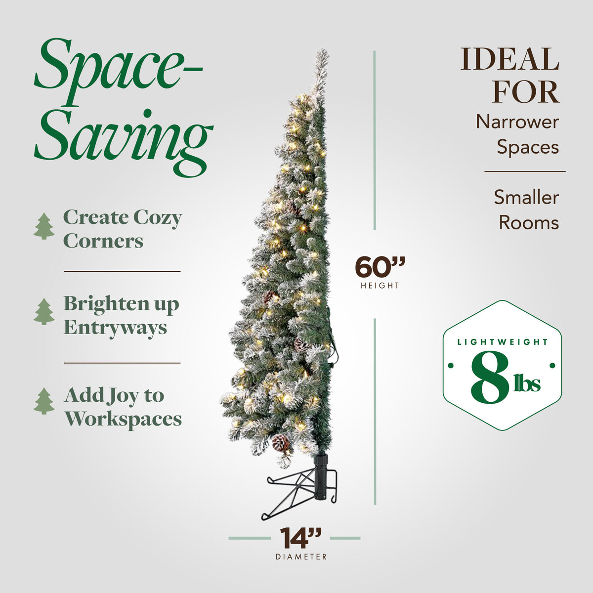 Home Heritage Corner 5' Flocked 100 LED Pre-Lit Artificial Christmas Tree, Green - VMInnovations