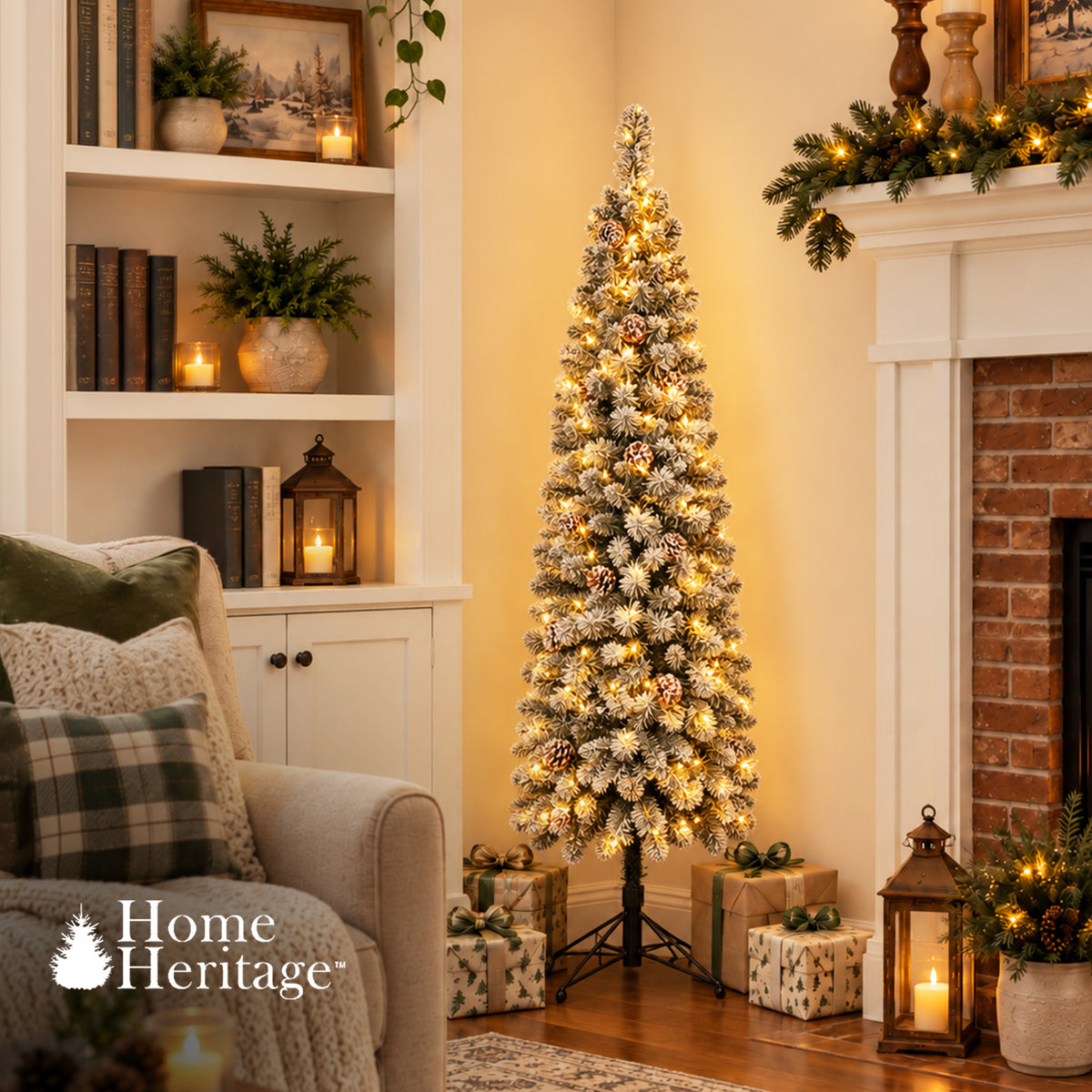 Home Heritage Corner 5' Flocked 100 LED Pre-Lit Artificial Christmas Tree, Green - VMInnovations