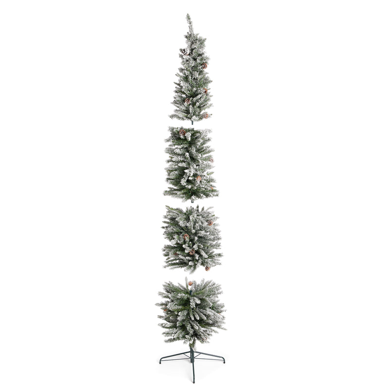 Home Heritage 9 Ft Pencil Prelit Flocked Artificial Christmas Tree w/ Pinecones