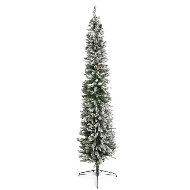 Home Heritage 9 Ft Pencil Prelit Flocked Artificial Christmas Tree w/ Pinecones