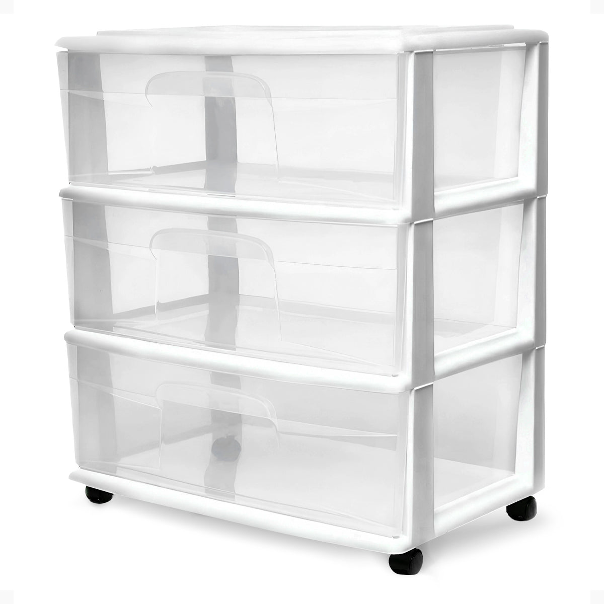 Homz Plastic 3 Clear Drawer Small Rolling Container Tower, White Frame(Open Box)