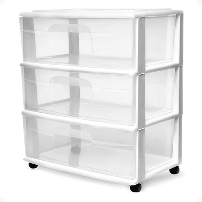 Homz 3 Clear Drawer Small Rolling Storage Container Tower, White Frame (Used)