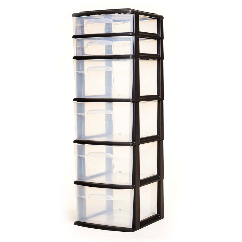 Homz Plastic 6 Clear Drawer Medium Home Container Tower, Black Frame (Used)