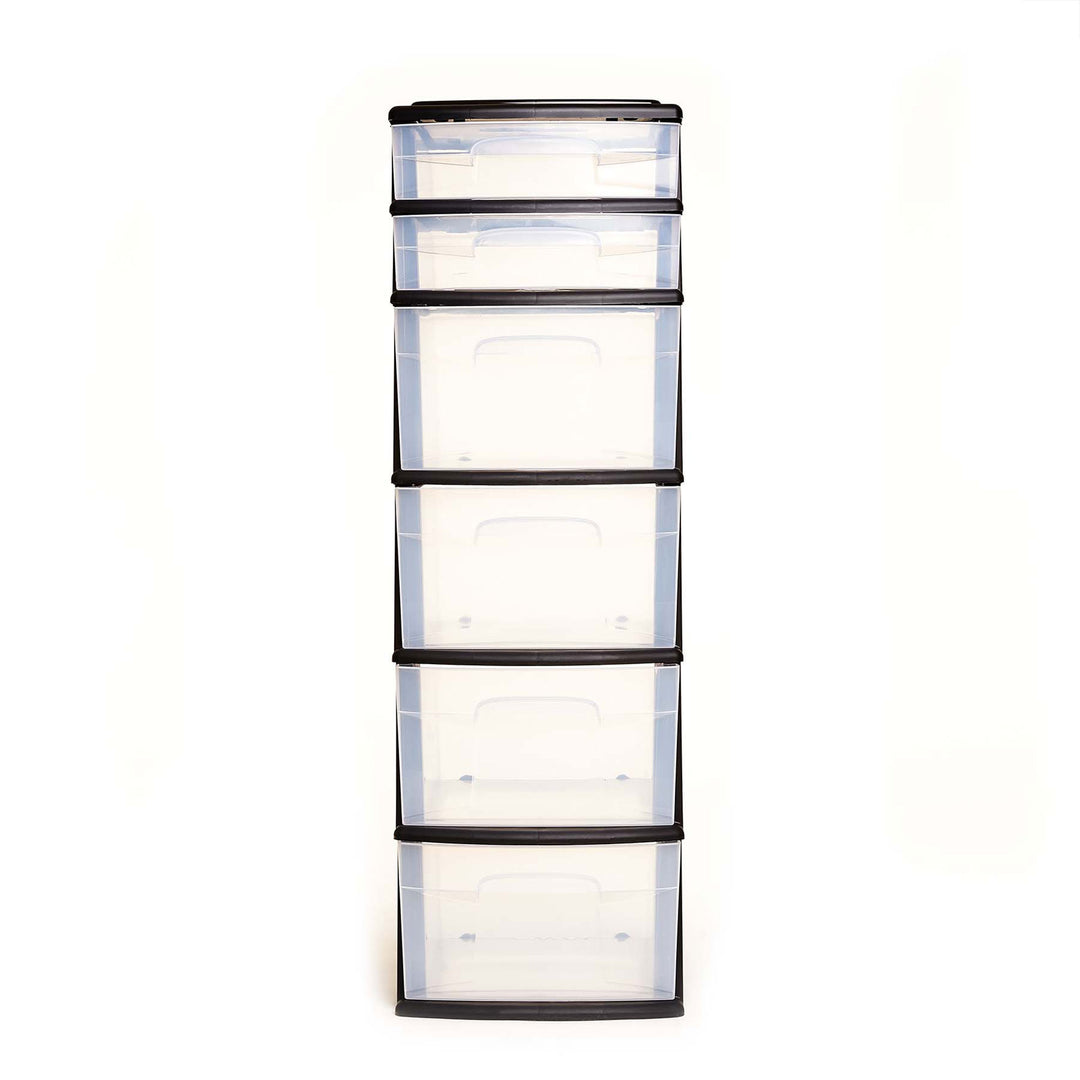 Homz Plastic 6 Clear Drawer Medium Home Container Tower, Black Frame (Open Box)