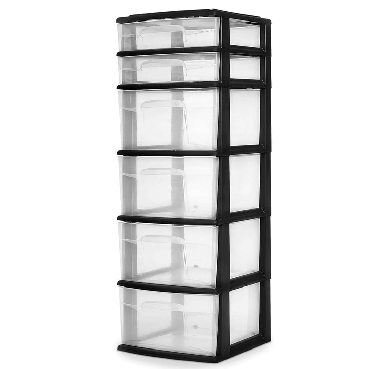 Homz 6-Drawer Plastic Bedroom & Closet Organizer Storage, Clear/Black Frame