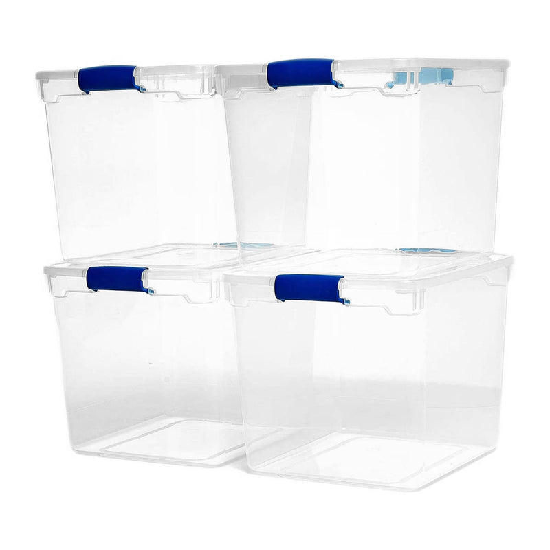 Homz 31 Qt Heavy Duty Clear Plastic Latching Stackable Storage Containers, 4 Pk