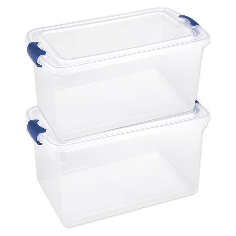 Homz 66 Qt Multipurpose Stackable Storage Bin with Latching Lids, Clear (2 Pack)
