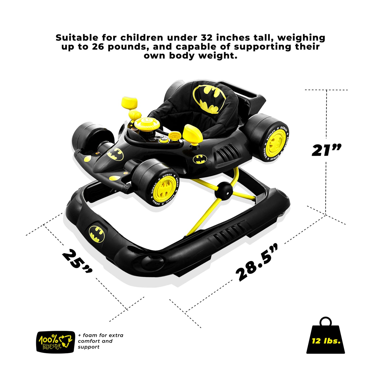 Kids Embrace DC Comics Batman Superhero Baby Batmobile Walker, Black (Open Box) - VMInnovations