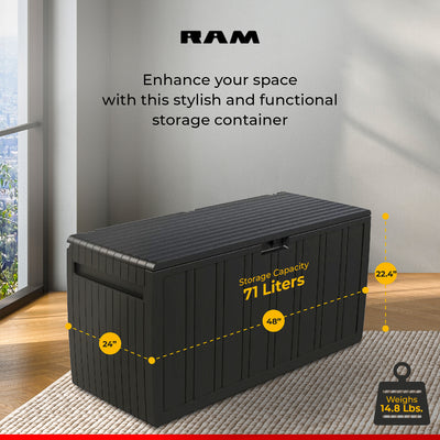 Ram Quality Products Outdoor Backyard Patio Storage Deck Box, 71 Gallon, Brown - VMInnovations