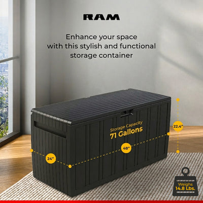 Ram Quality Products Storage Deck Patio Furniture, 71 Gallon, Brown (Open Box) - VMInnovations