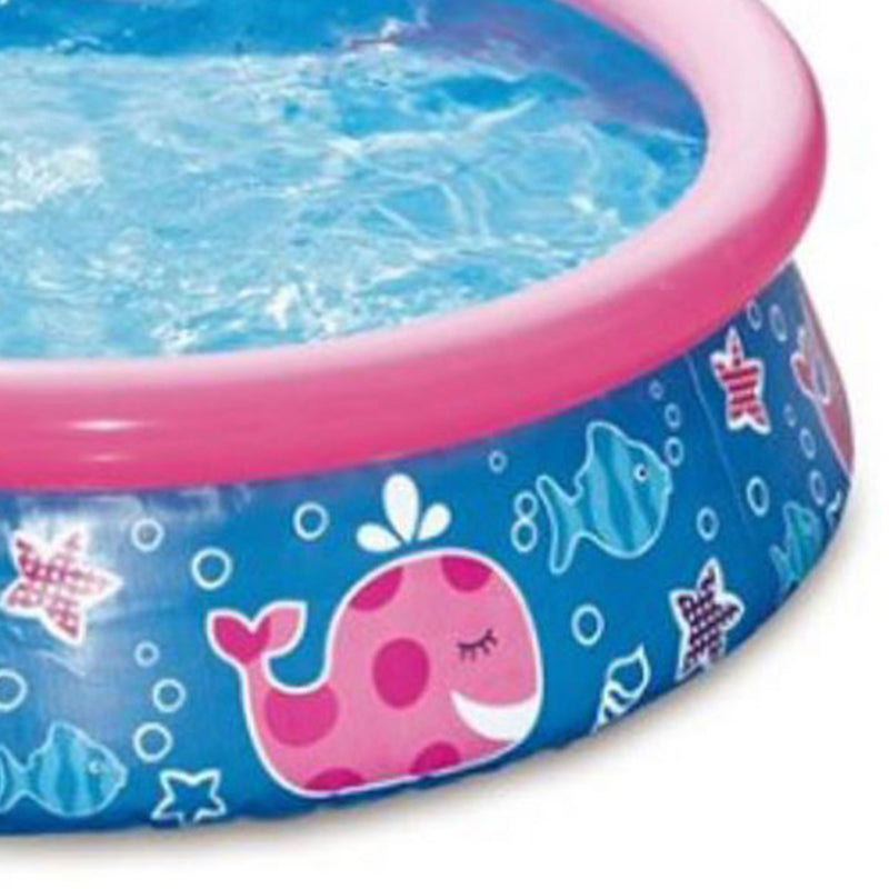 Summer Waves Quick Set 5ft x 15in Inflatable Ring Kiddie Pool, Pink Whale (Used)