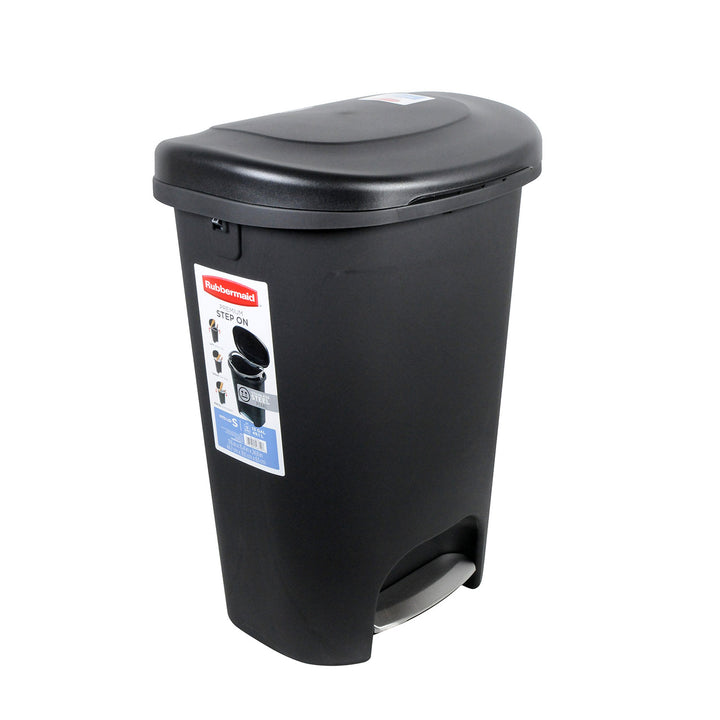 Rubbermaid 13 Gallon Plastic Hands Free Step On Lid Trash Can, Black (Open Box)